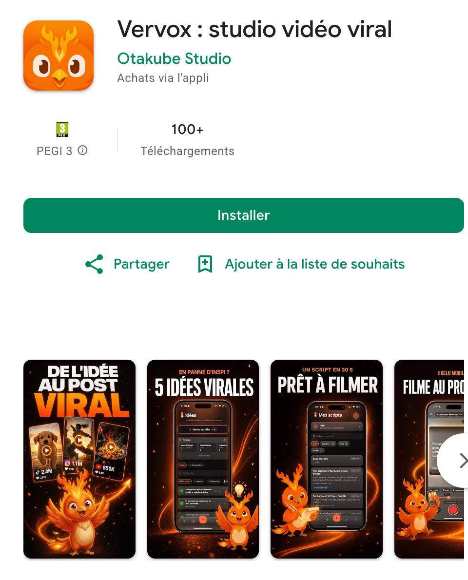 La fiche de l'app Vervox sur Google Play