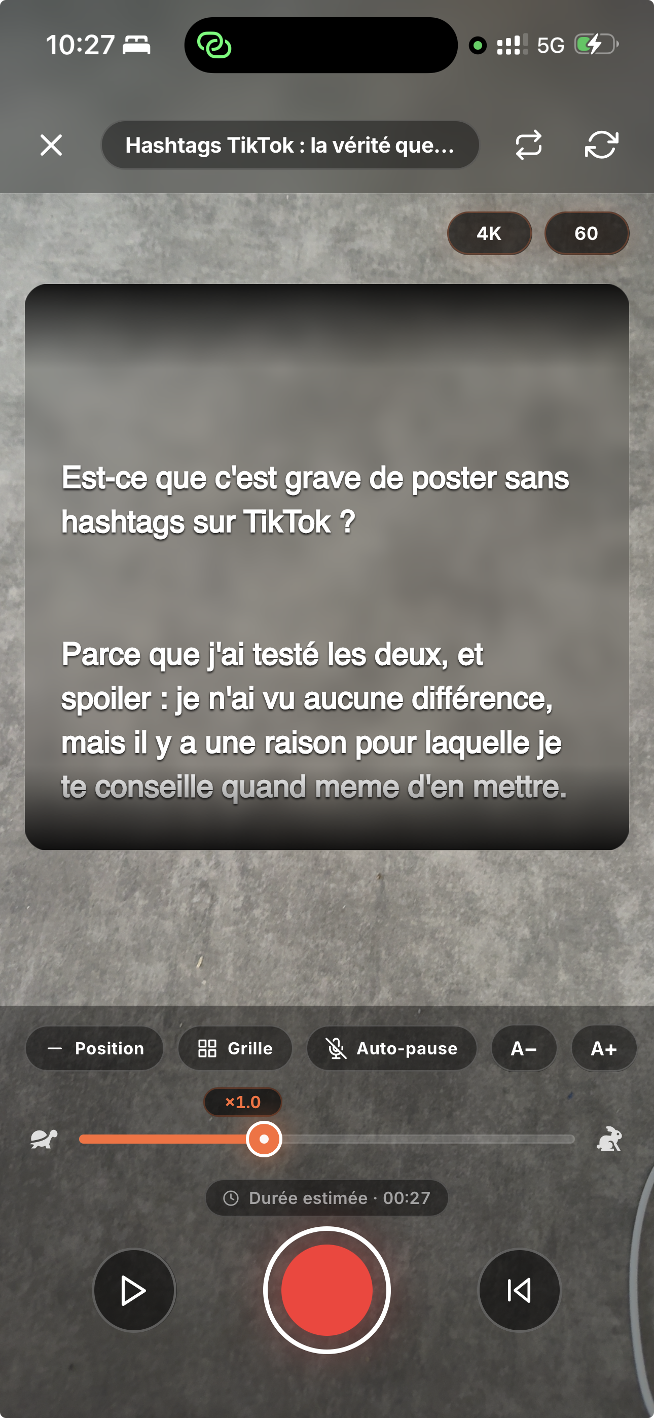 Le téléprompteur de l'app Vervox sur iPhone