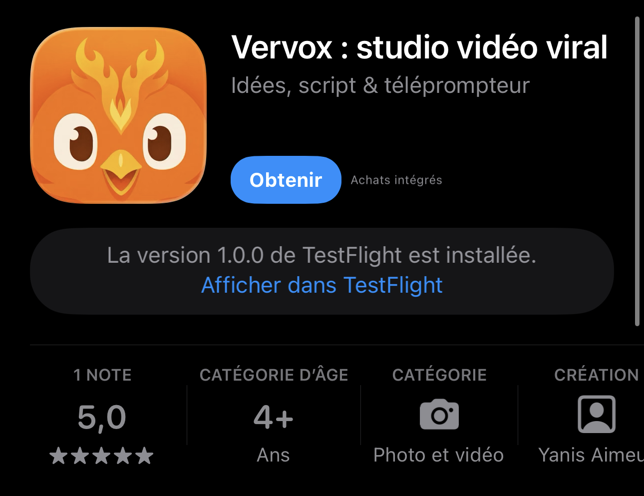 L'app Vervox sur iPhone