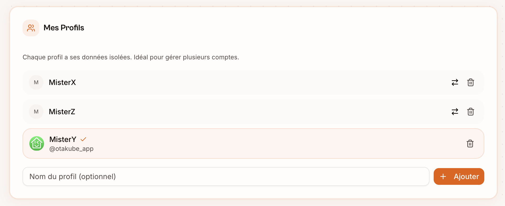 Gestion multi-profil — Mes Profils