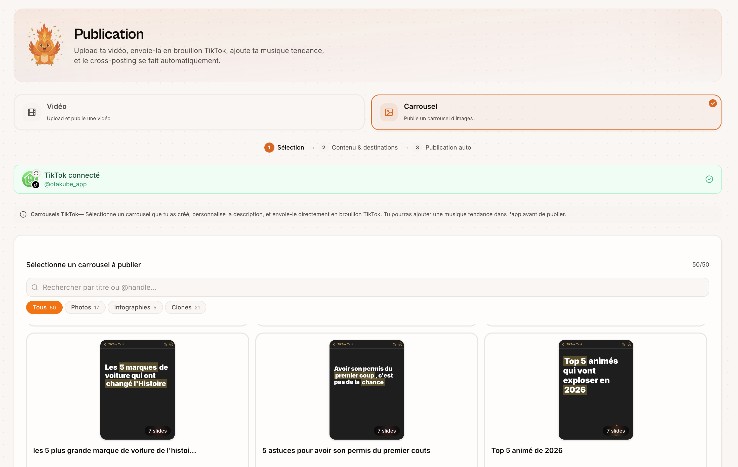 Página Publicação do Vervox com cross-posting TikTok e YouTube Shorts