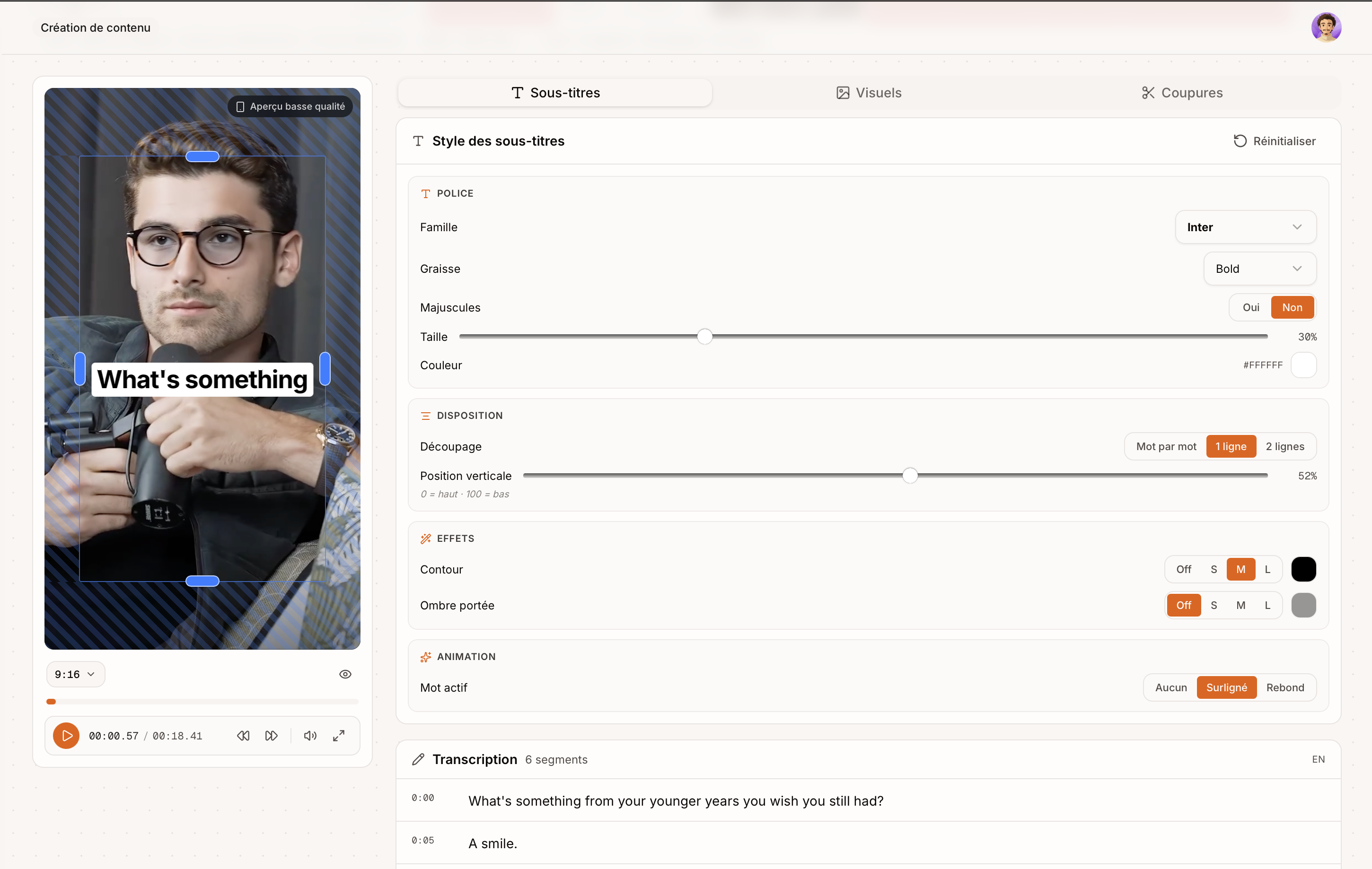L'editor dello Studio di Vervox: sottotitoli dinamici, visual e tagli su un video verticale